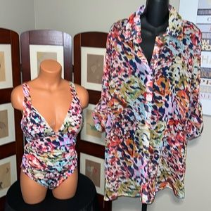 NWT Bleu Rod Beattie 2PC set swimsuit & coverup